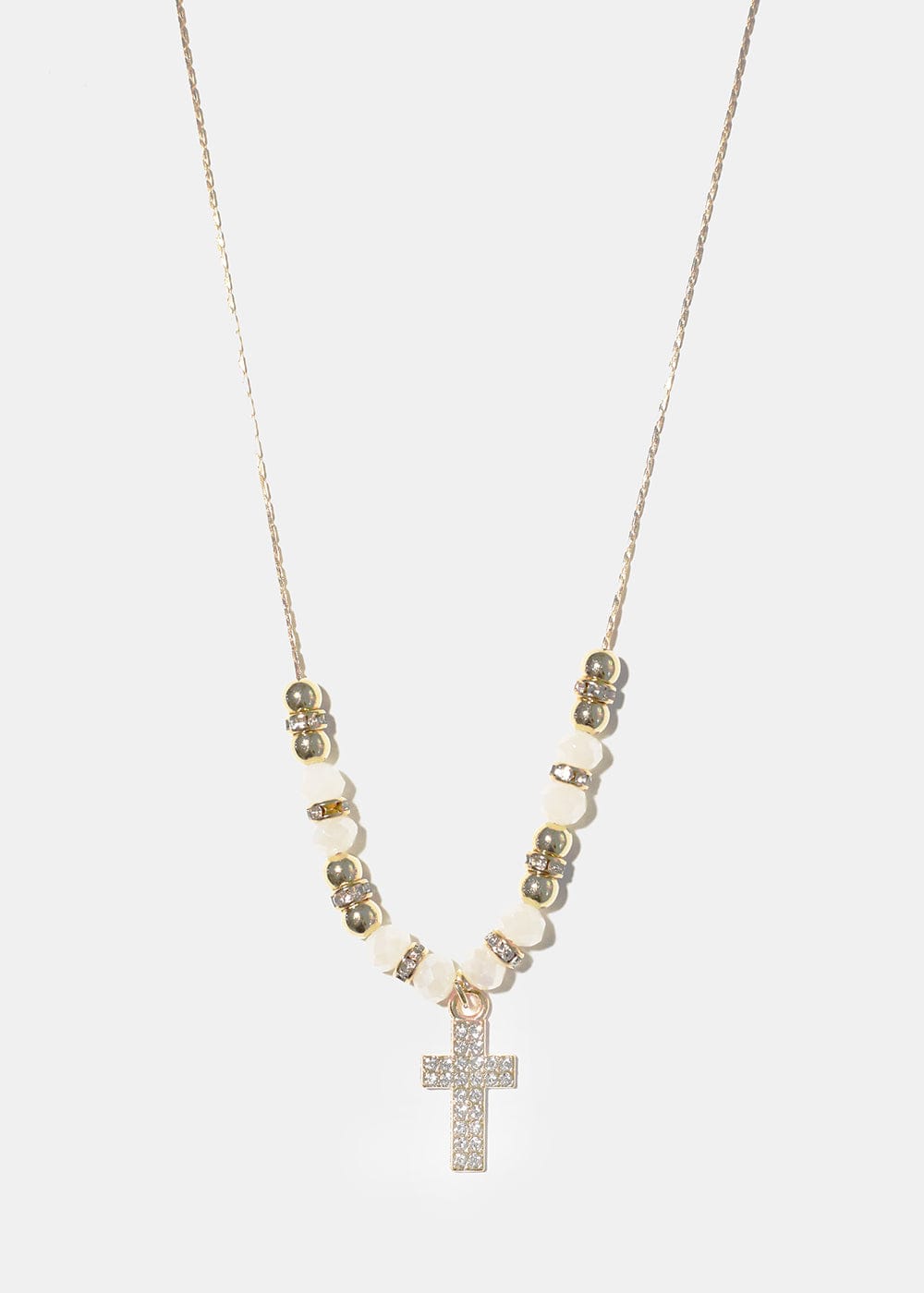 Rhinestone Cross Bead Necklace