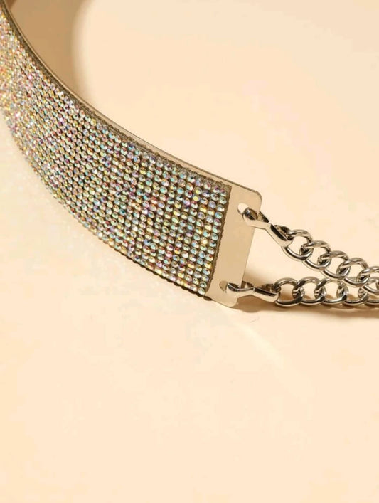 Solid Rhinestone Silver Belt