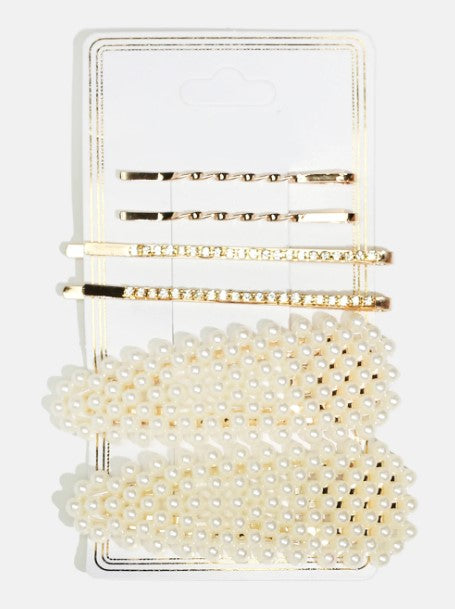 Pearl & Rhinestone-Studded Hairpins Set
