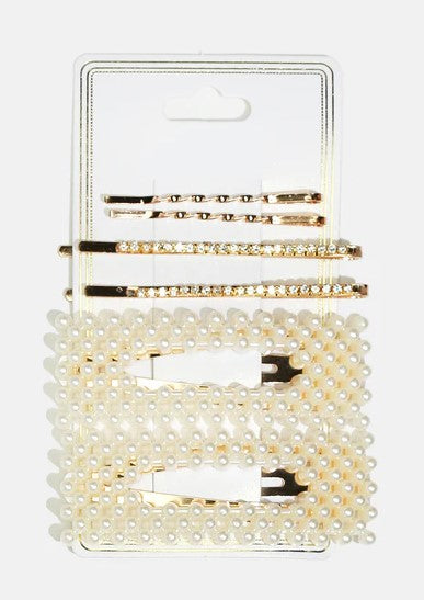 Pearl & Rhinestone-Studded Hairpins Set