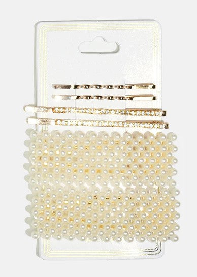 Pearl & Rhinestone-Studded Hairpins Set