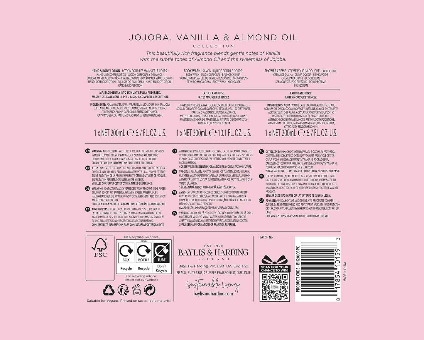 Baylis & Harding Jojoba, Vanilla & Almond Oil 3-Piece Set