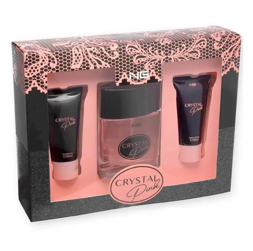 NG Perfumes Crystal Pink Woman Perfume Set EDP 100ml, Shower Gel 50ml & Body Lotion 50ml