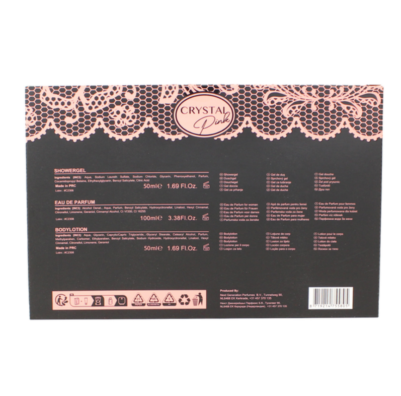 NG Perfumes Crystal Pink Woman Perfume Set EDP 100ml, Shower Gel 50ml & Body Lotion 50ml