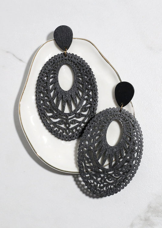 Wooden Oval Drop Earrings