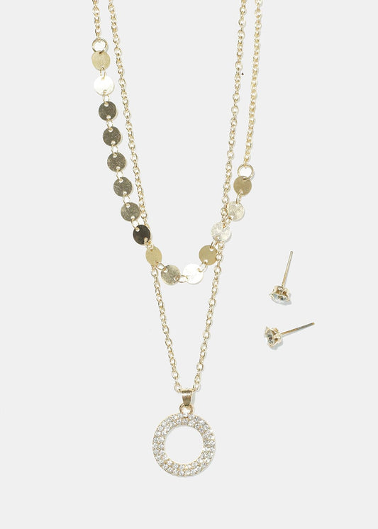 Circle & Rhinestone Necklace set