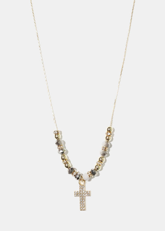 Rhinestone Cross Bead Necklace