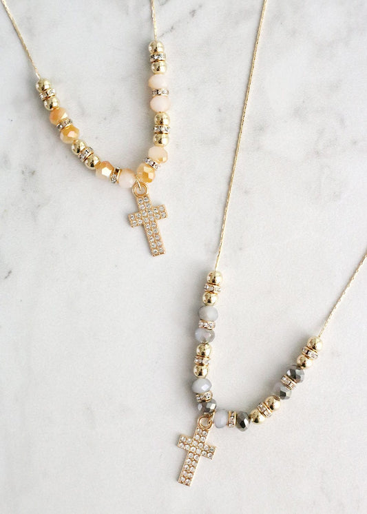 Rhinestone Cross Bead Necklace